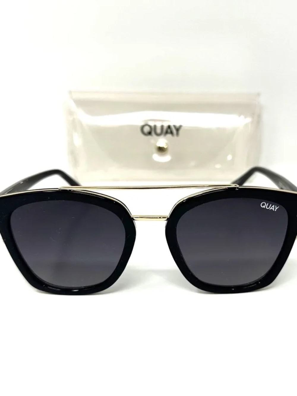 Quay Australia Sweet Dreams Black Cat-Eye Sunglasses with Gold Bridge